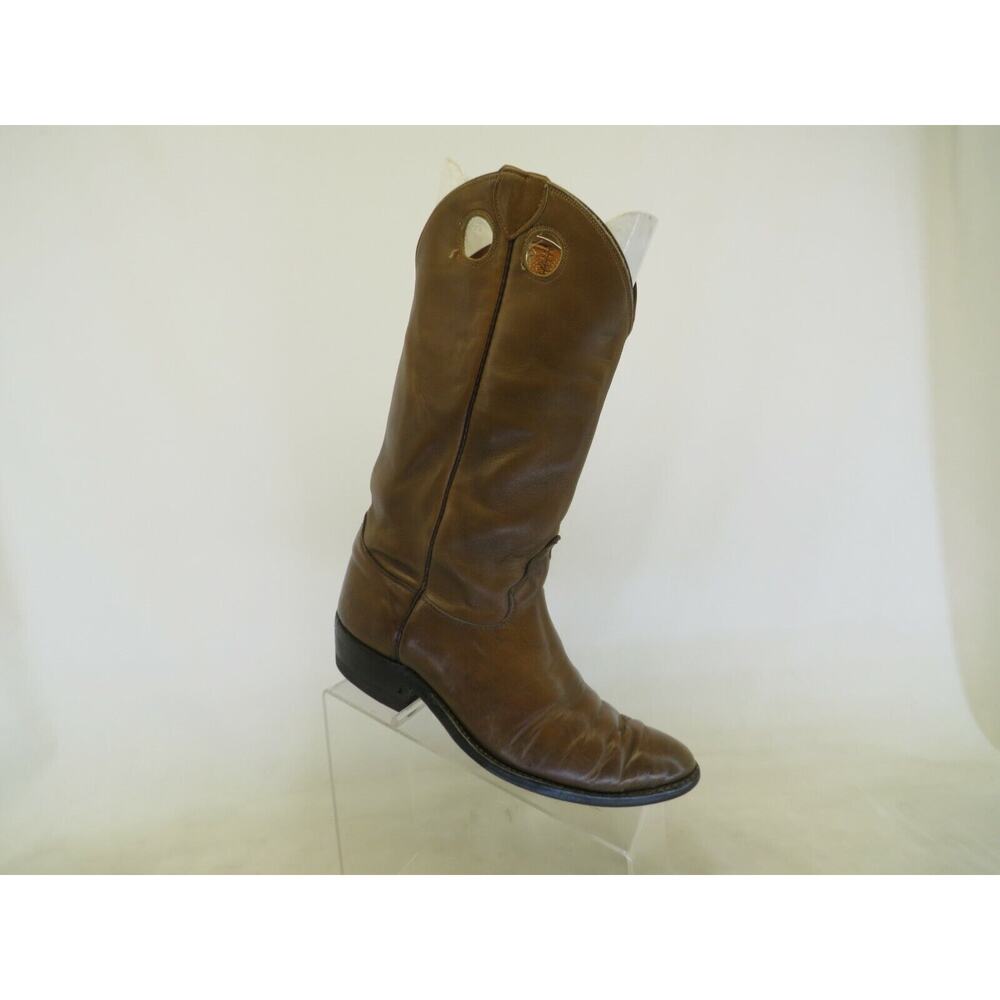 VTG JUSTIN Fort Worth Brown Leather Buckaroo Cowboy Boots Mens Sz 8 D Wide Calf